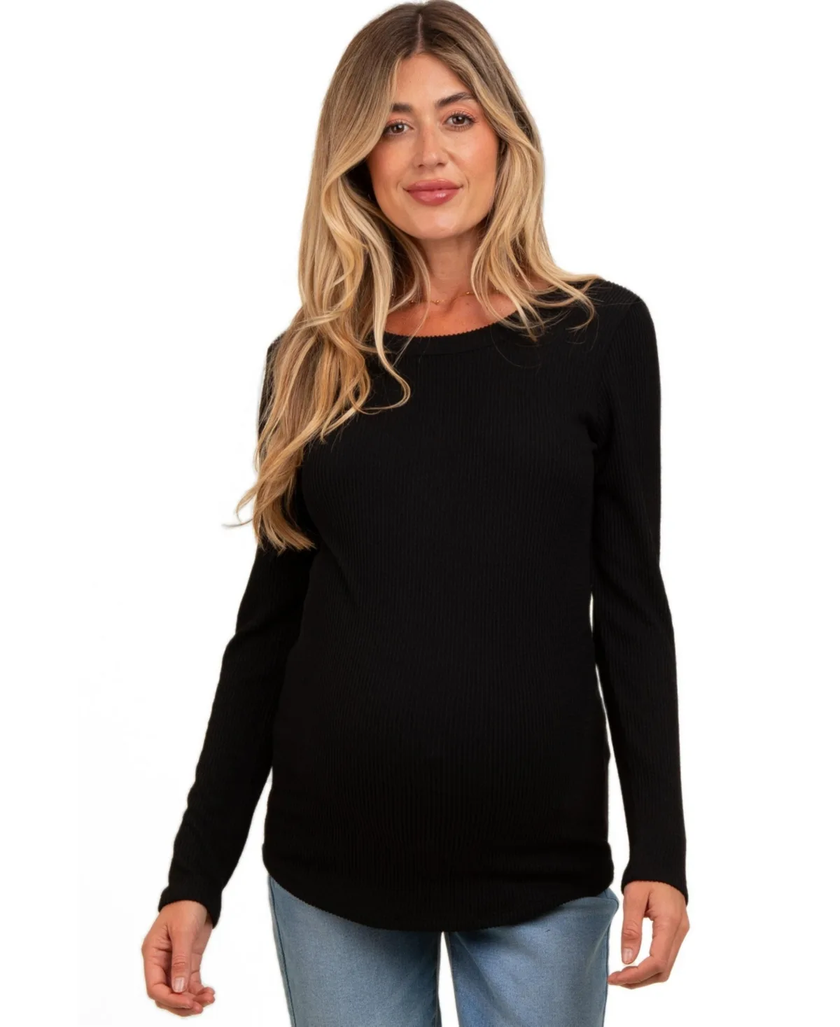 Charcoal Ribbed Scoop Neck Long Sleeve Top by PinkBlush