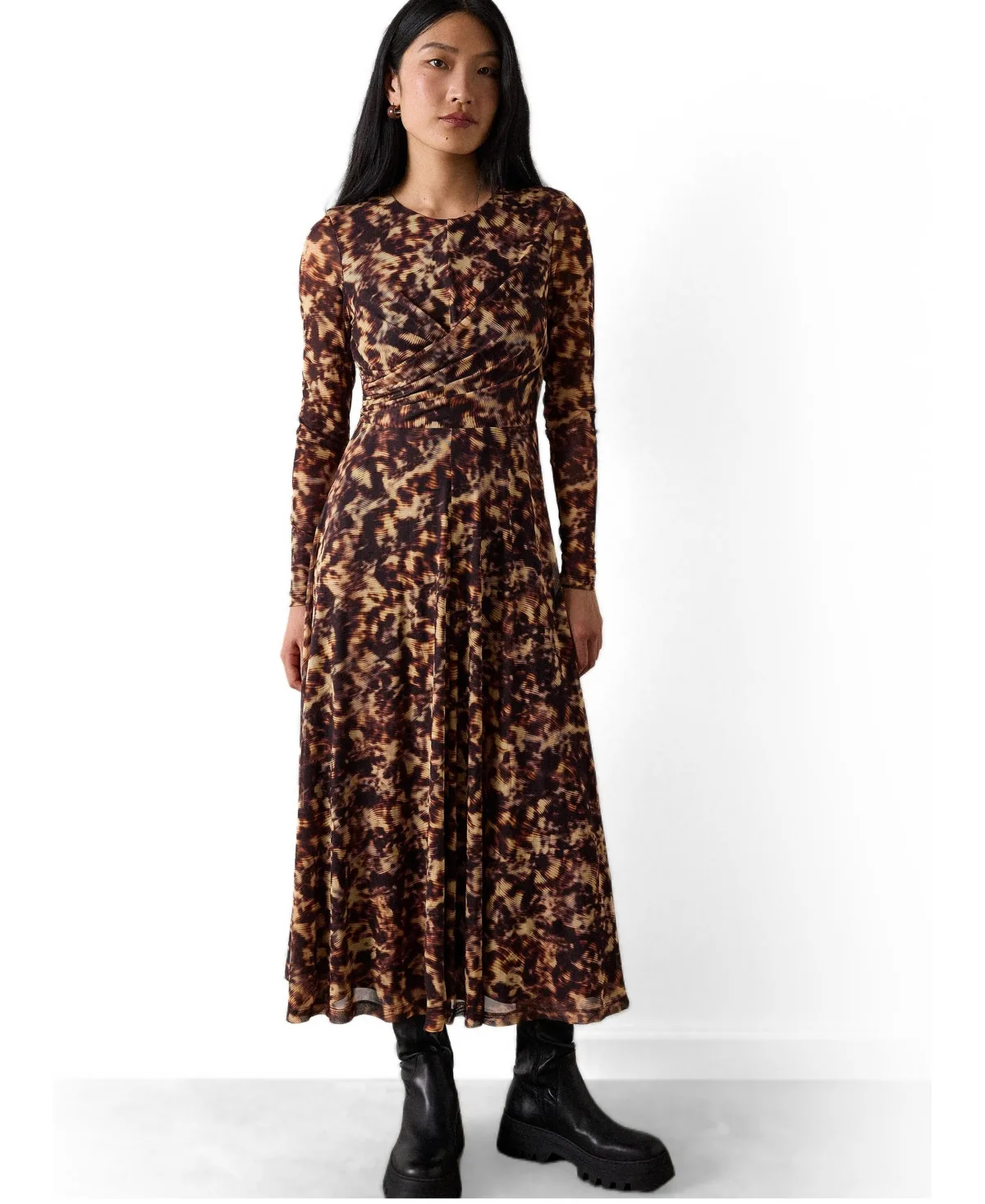 Abstract Marks Long-Sleeve Midi Dress by Whistles