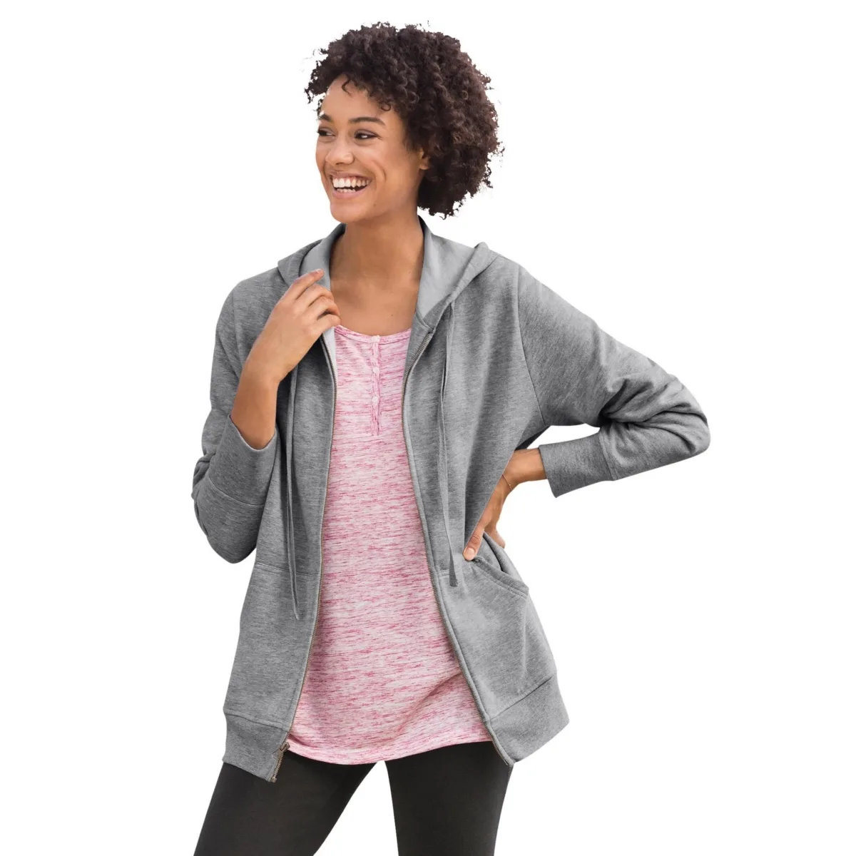 Zip Front Tunic Hoodie Jacket by Woman Within