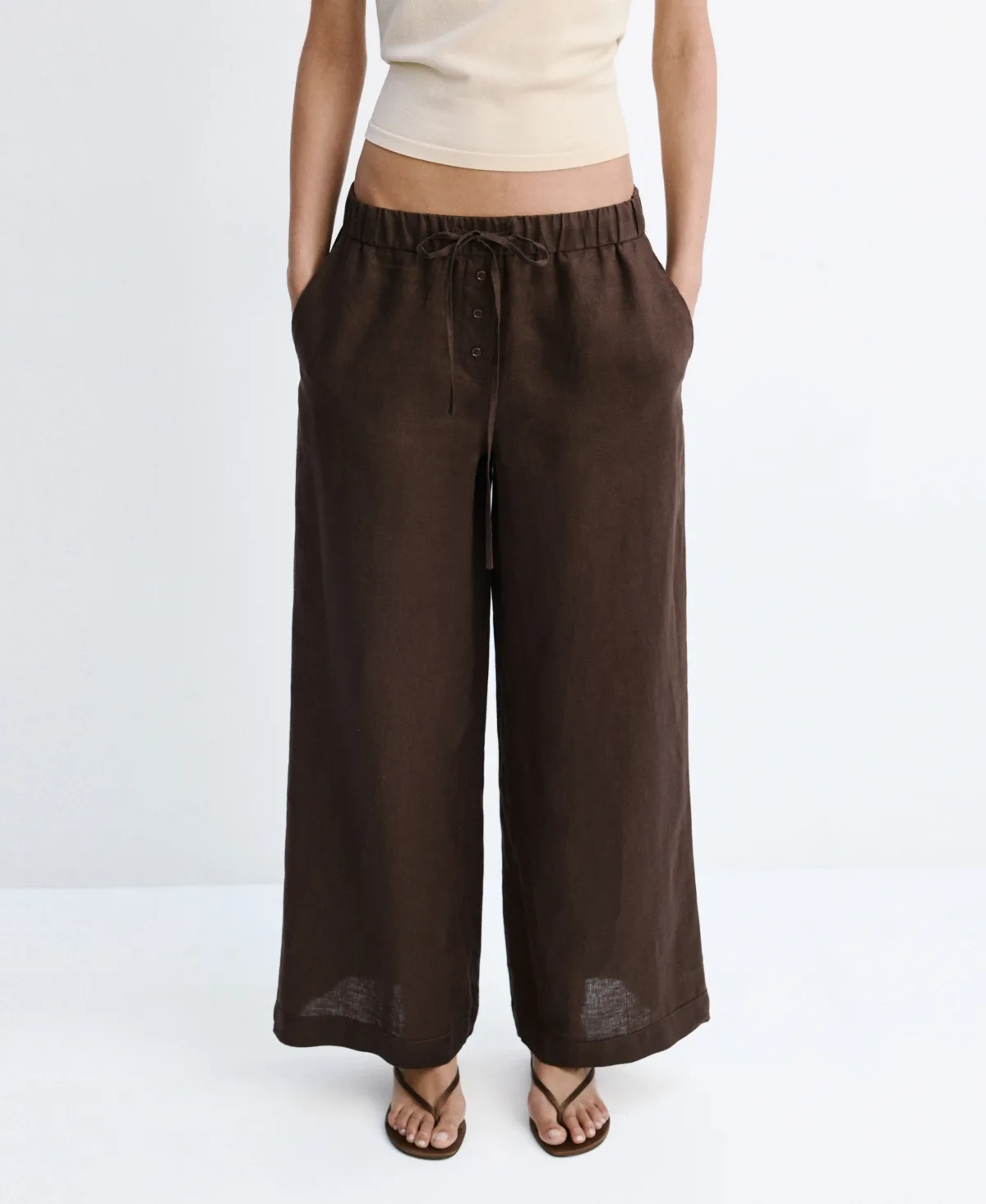Buttons Linen Pants by Mango