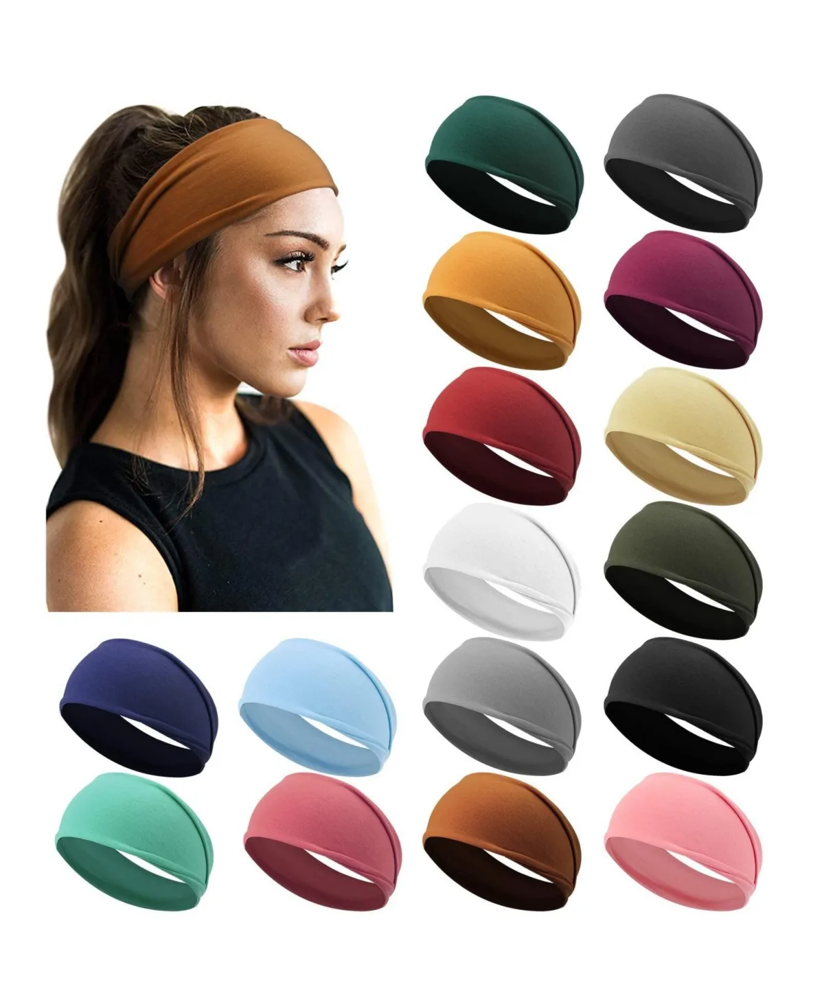Non-Slip Stretchy Yoga Headbands, 16-Pack by Peneyon