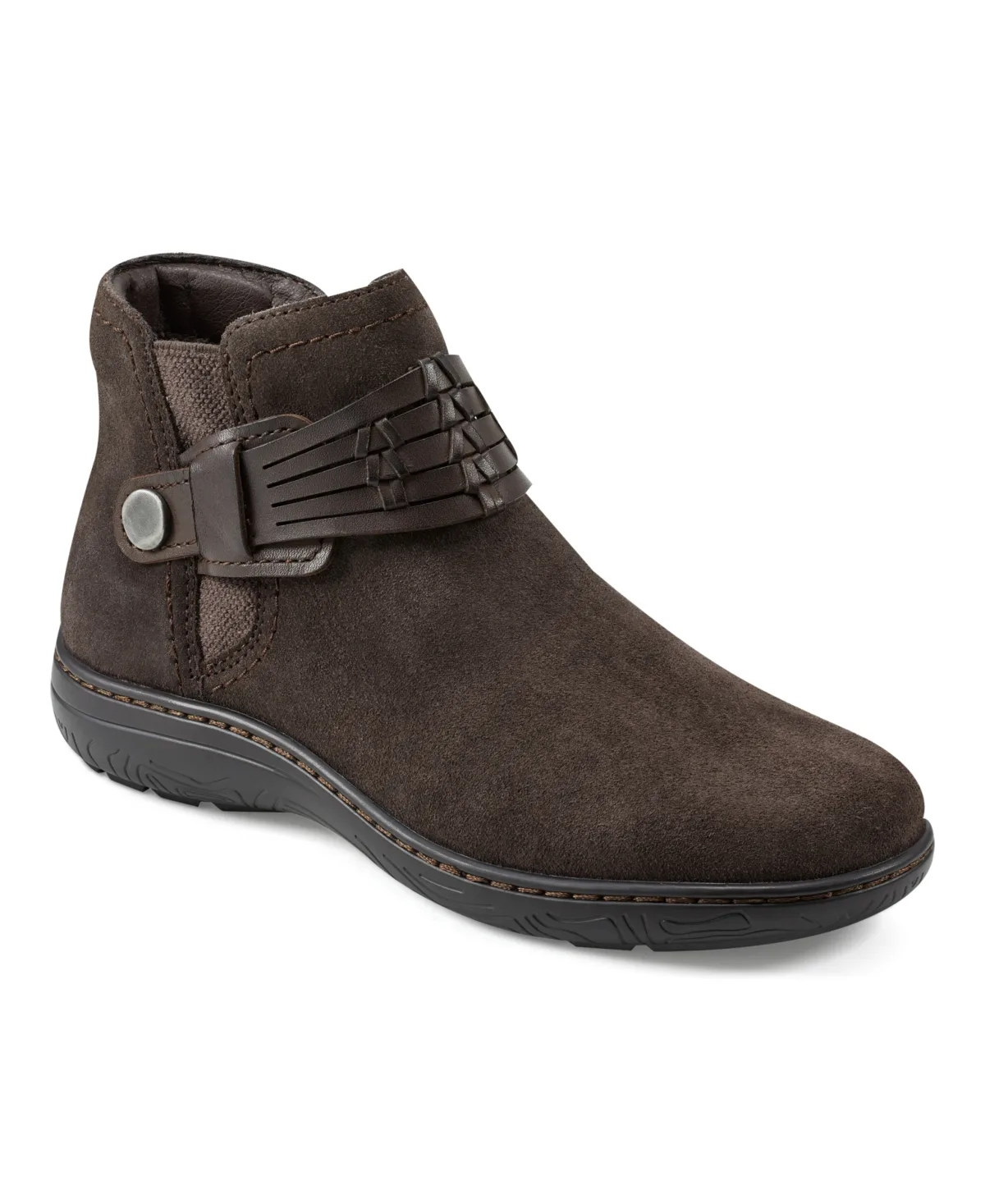 Synal Woven Round Toe Flat Casual Booties - Dark Brown Suede