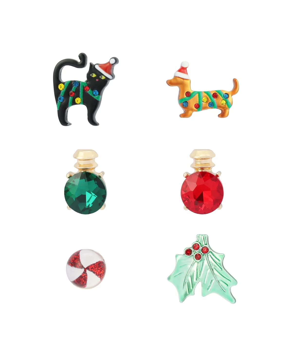 Glass Crystal Christmas Stud Earrings, 6-Piece Set by Betsey Johnson