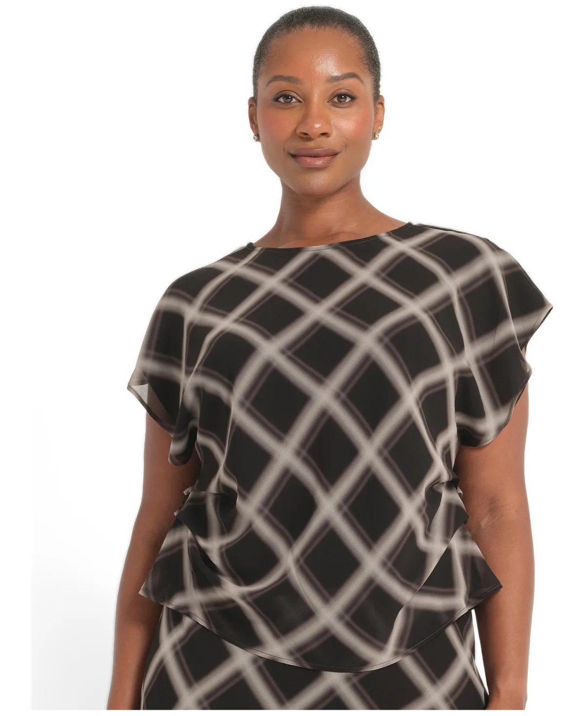 Cameron Check Relaxed Short Sleeve Top by Estelle