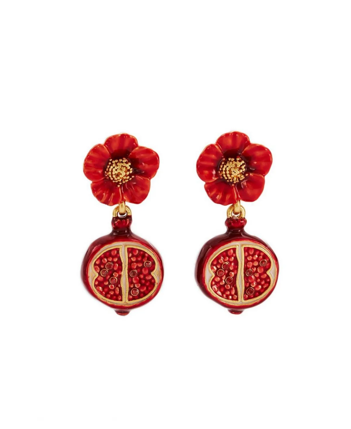 Blossom and Pomegranate Drop Earrings in Gold by Fable England
