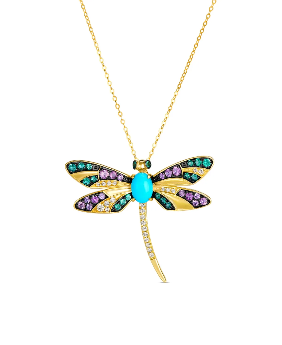 Turquoise, Pink Sapphire, Emerald & Diamond (0.17 ct. t.w.) Pendant Necklace in 14k Honey Gold by Le Vian