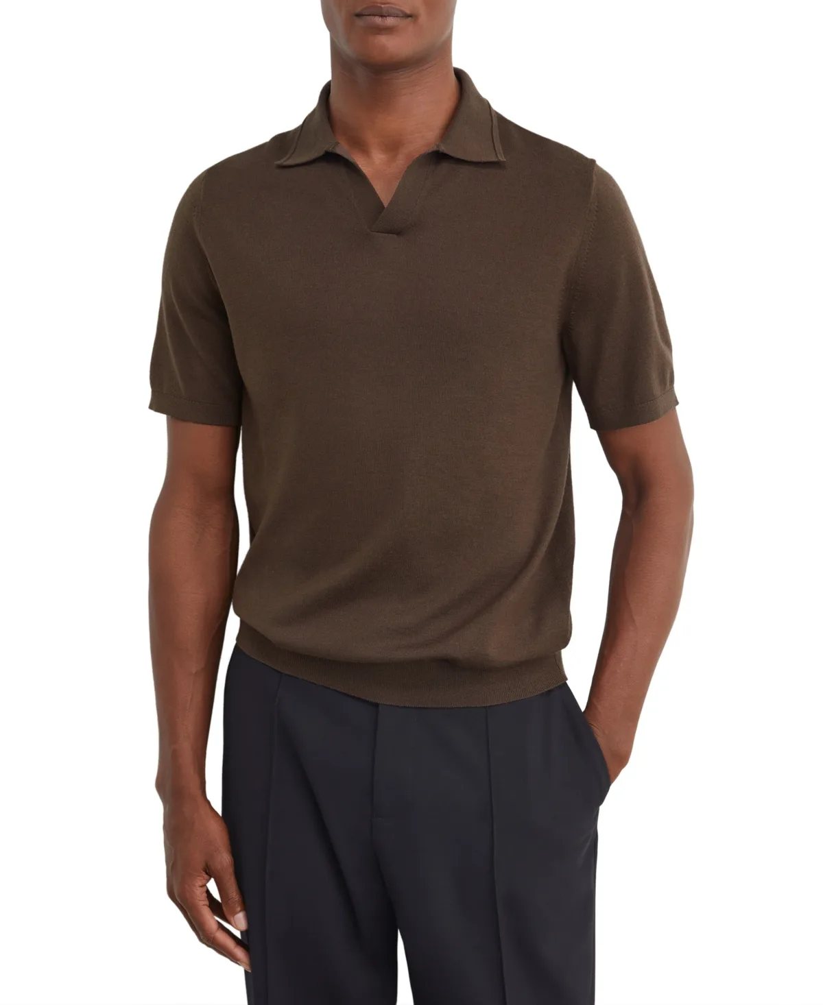 Duchie Fine-Knit Open-Collar Polo Shirt by Reiss