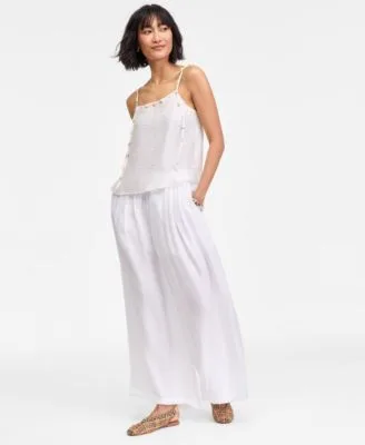 Shell Embellished Gauze Tank - Pleated Gauze Wide Leg Pants by On 34th