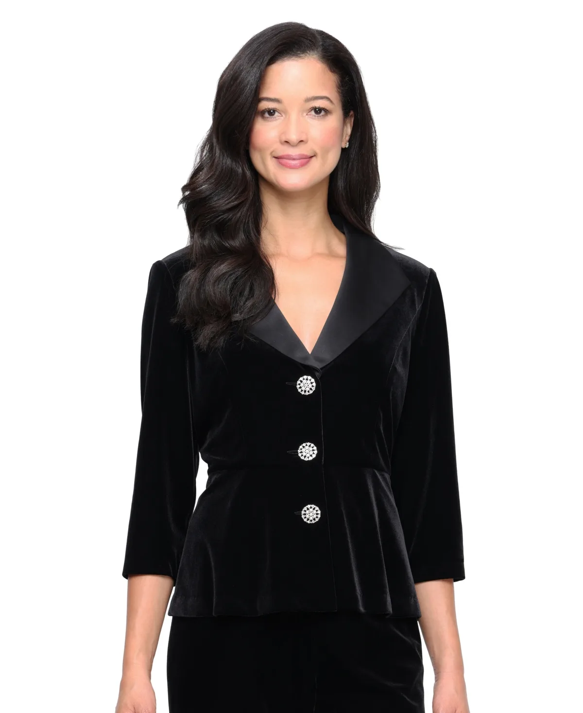 Velvet 3/4-Sleeve Peplum Blouse by Alex Evenings