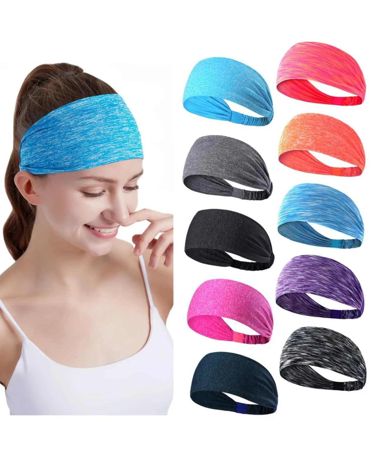 Elastic Athletic Sports Headbands Non Slip Wicking 10 Pack by Peneyon