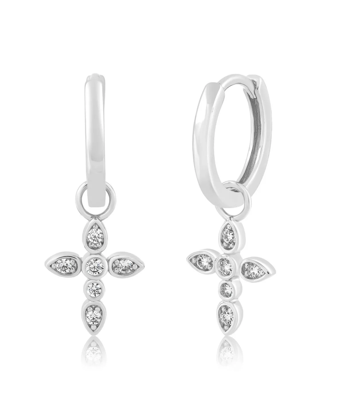 Cubic Zirconia Cross Charm Huggie Hoop Earrings