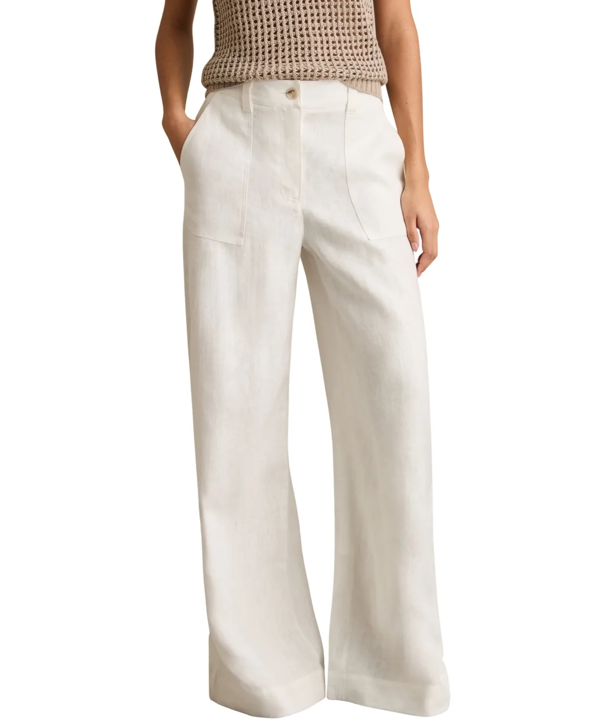 Linen Wide-Leg Trouser Pants by Reiss