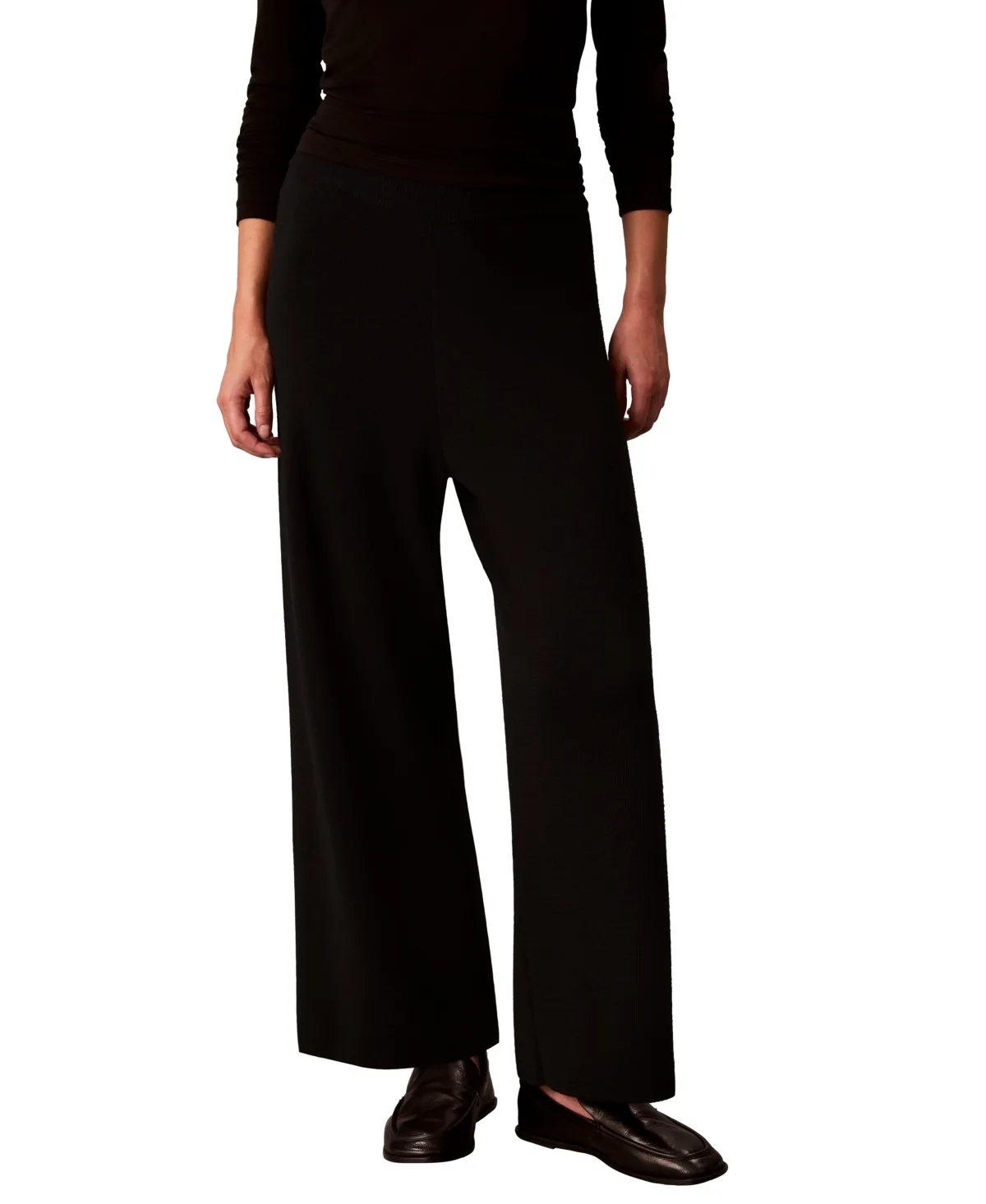 Pull-On High-Rise Wide-Leg Sweater Pants by Calvin Klein