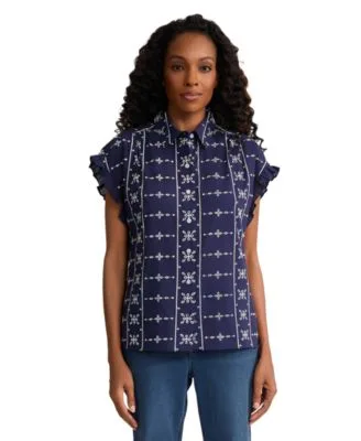 Flutter Sleeve Embroidered Button Front Blouse by Jones New York