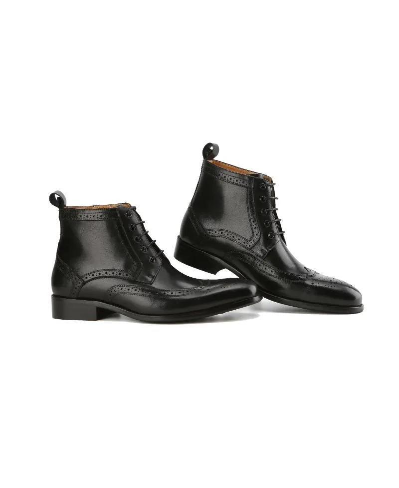 Handcrafted Genuine Leather Lace-Up Brogue Dress Boot by Gino Vitale