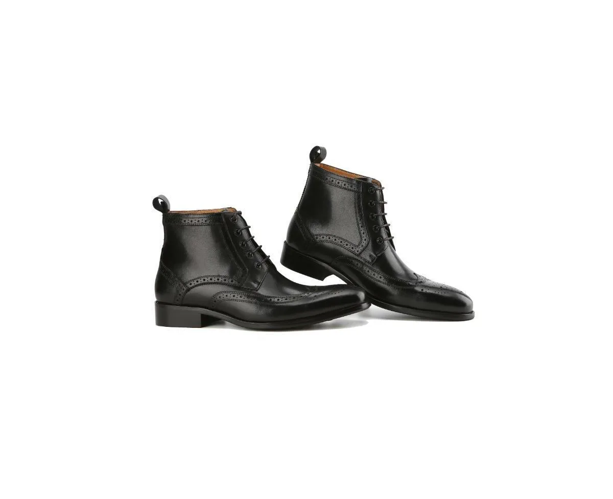 Handcrafted Genuine Leather Lace-Up Brogue Dress Boot by Gino Vitale