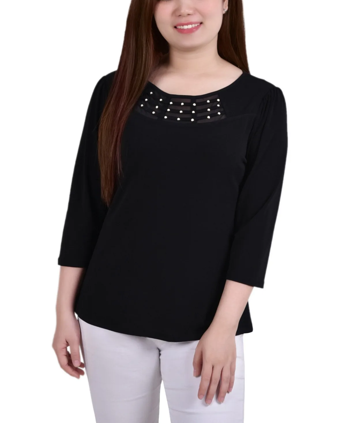 3/4 Sleeve Crepe Knit Top by Ny Collection