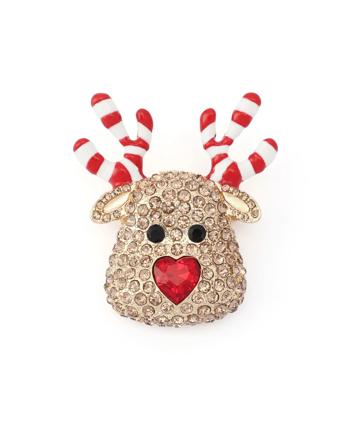 Gold-Tone Glass Crystal Candy Cane Reindeer Brooch by Betsey Johnson