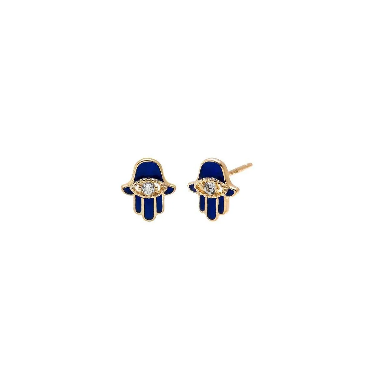 Cubic Zirconia 14K Gold Hamsa Stud Earrings by By Adina Eden
