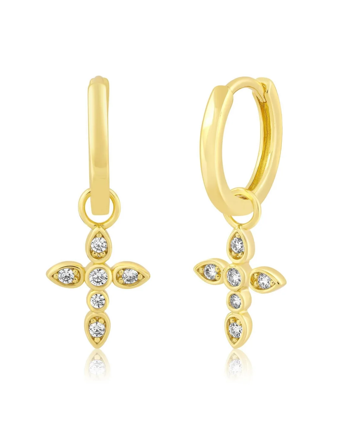Cubic Zirconia Cross Charm Huggie Hoop Earrings
