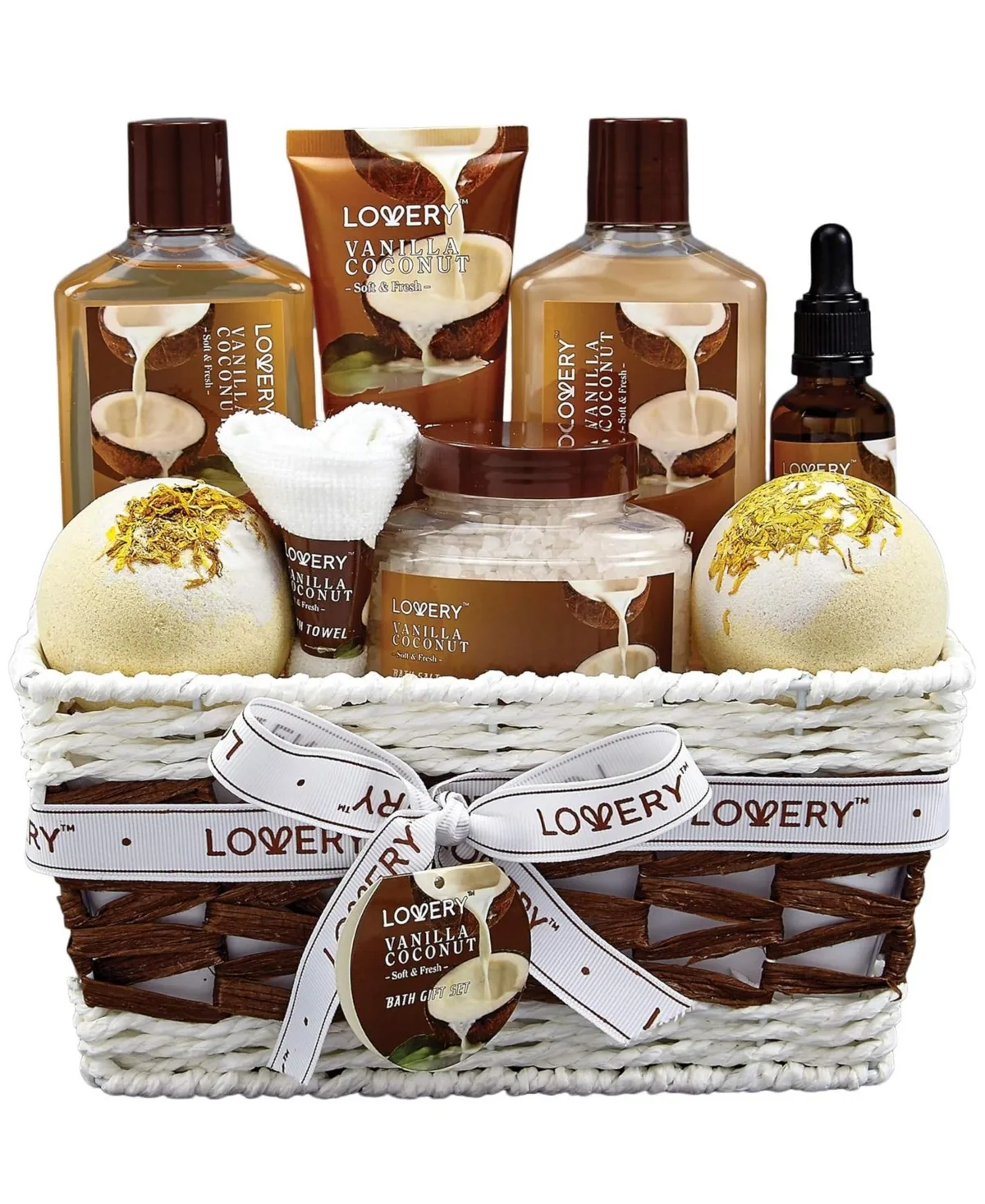 Vanilla Coconut Spa Bath and Body Gift Set, Luxury Self Care Gift Set, Fragrance and Skin Care Bath Set by Lovery