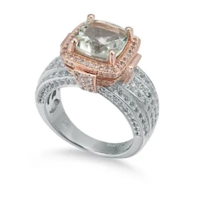 Two Tone Sterling Silver Cushion Cut Center Topaz Cocktail Milano Ring by Suzy Levian New York