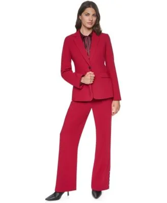 Single Button Tailored Shoulder Padded Blazer Wide Leg Button Detail Trousers by DKNY
