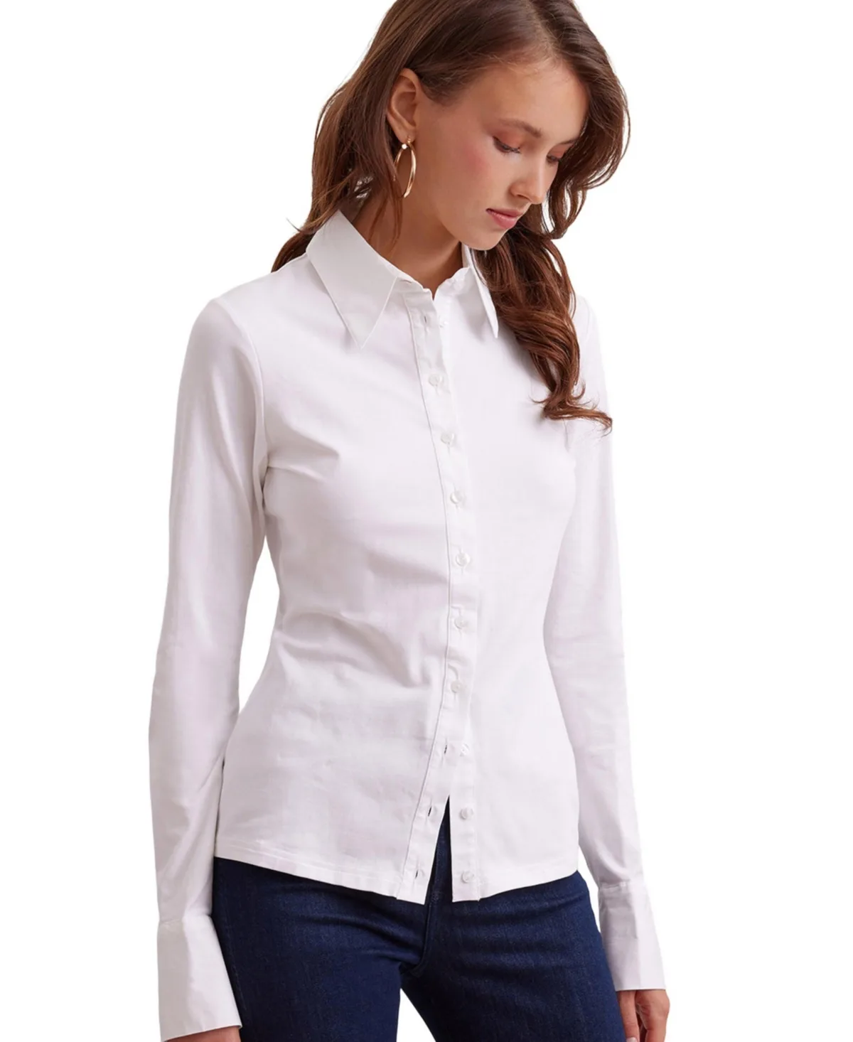 Nuage Long-Sleeve Button-Front Shirt by Anne Fontaine