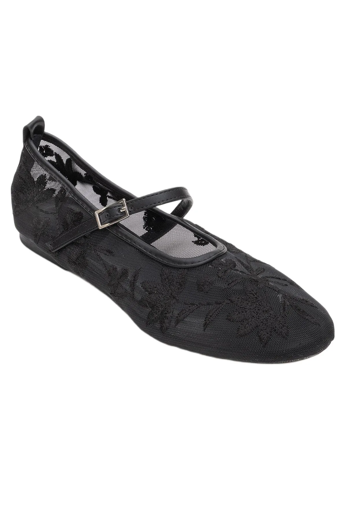 Juny Mesh Floral Embroidery Ballet Flat by Prologue Shoes