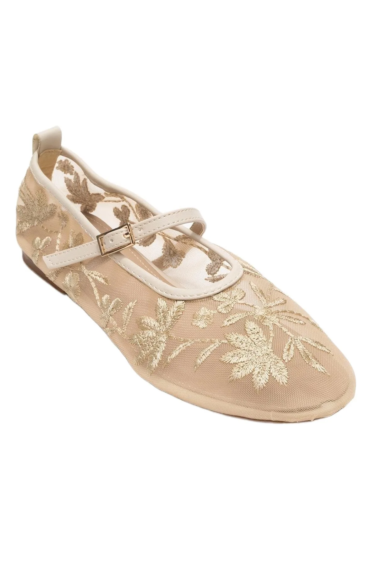 Juny Mesh Floral Embroidery Ballet Flat by Prologue Shoes