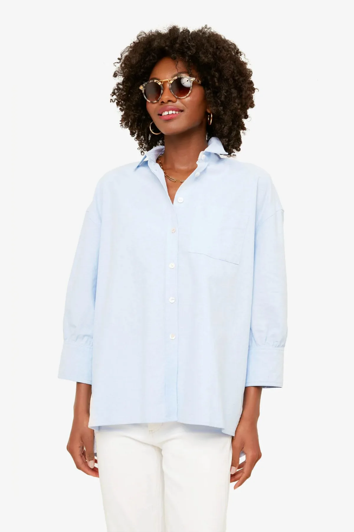 Blue Oxford Adair Boyfriend Shirt by Pomander Place