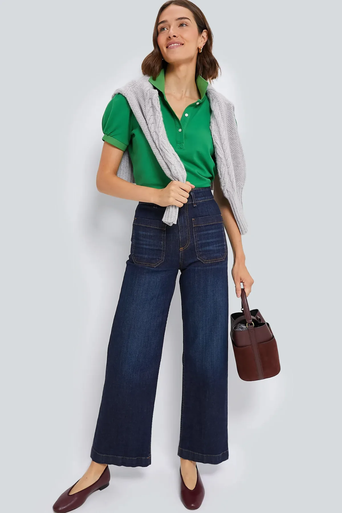 Green Pique Puff Sleeve Peggy Polo by Tuckernuck
