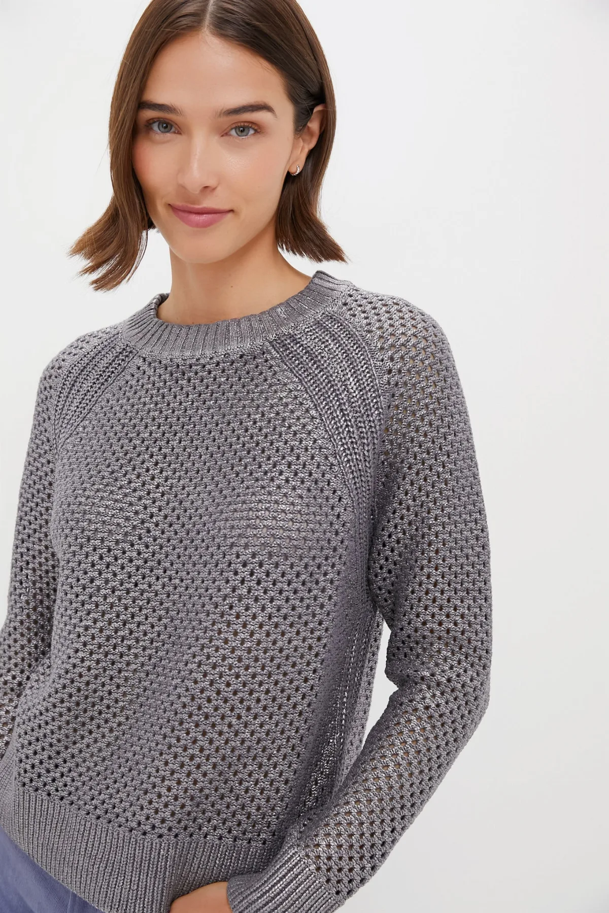 Gunmetal Crochet Aspen Crewneck Sweater by Tuckernuck