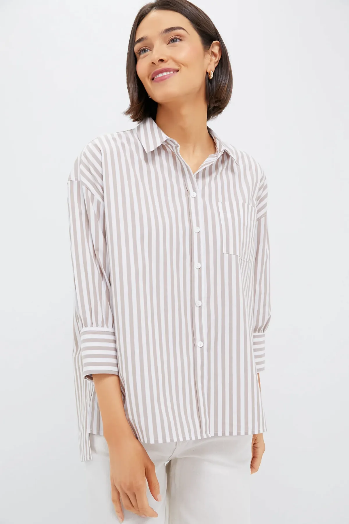 Tan Stripe Adair Boyfriend Shirt