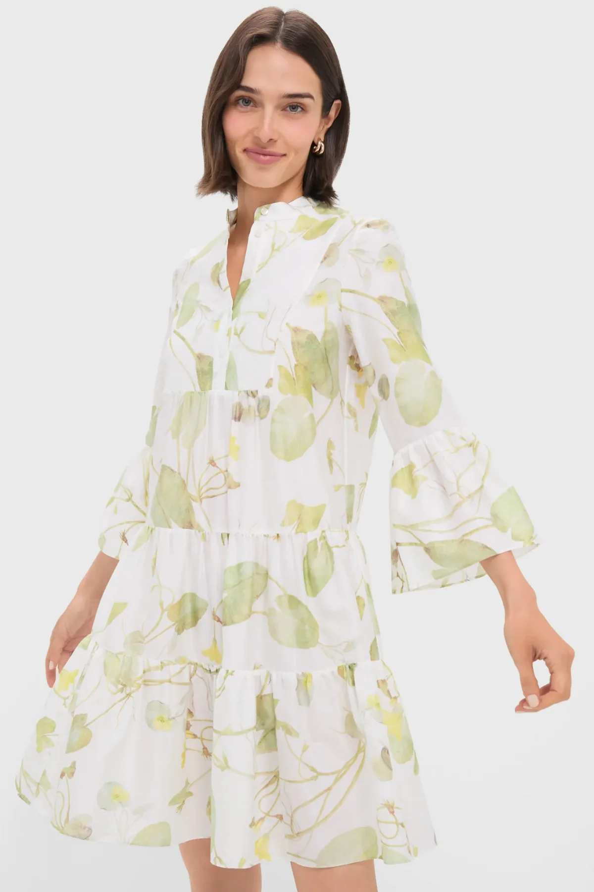 Lilypad Vine White Tiered Hem Mini Dress by ERDEM