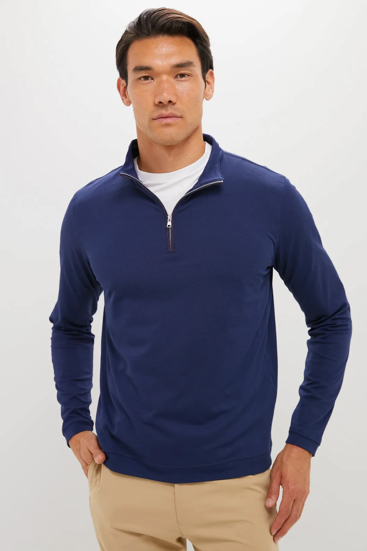 Navy Albatross Cotton-Blend Pique Quarter-Zip by Peter Millar