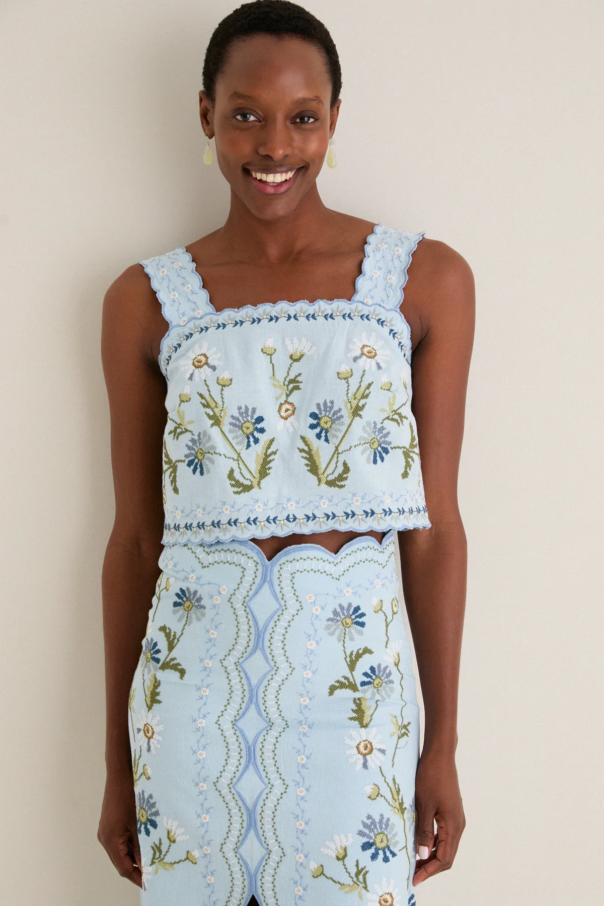 Blue Audra Embroidery Tank Top by Sea New York