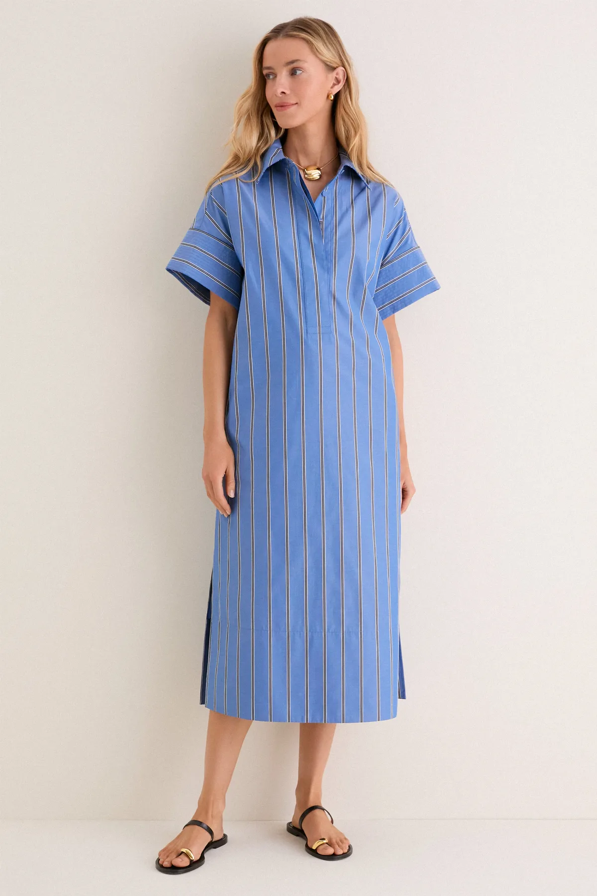 Blue Indigo Stripe Reina Dress by Pomander Place