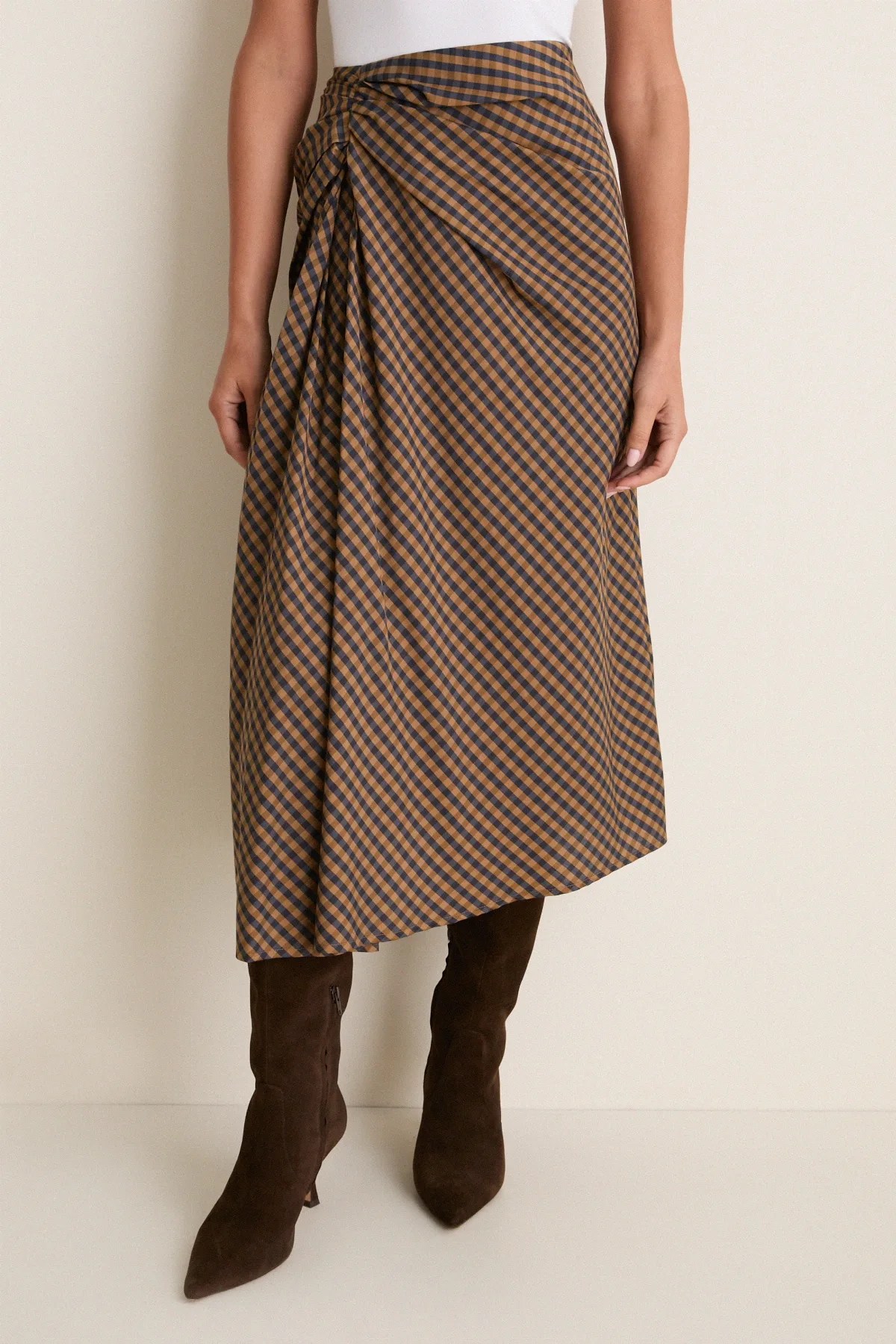 Pecan and Navy Jean Midi Skirt by A.L.C.
