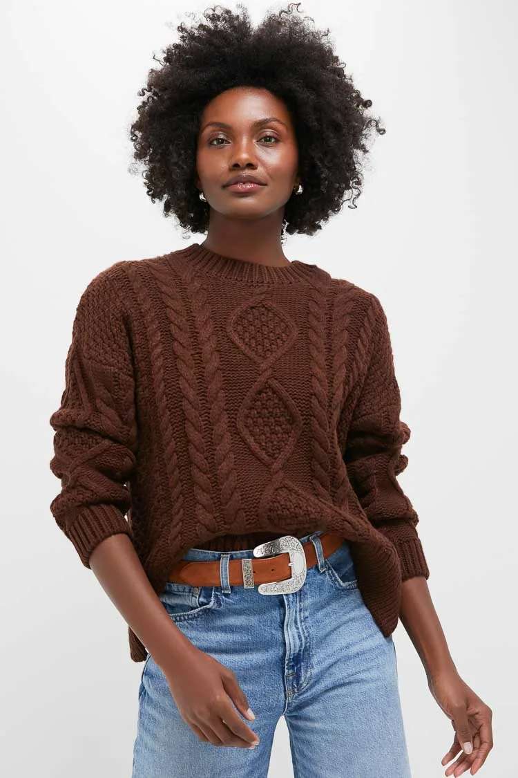 Chocolate Cable Knit Verbier Sweater by Hyacinth House