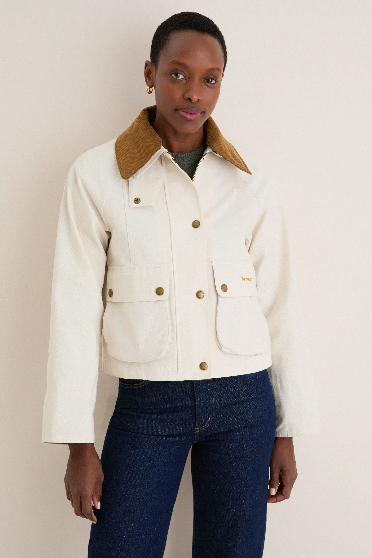 Light Pearl Cropped Beadnell Casual Jacket by Barbour