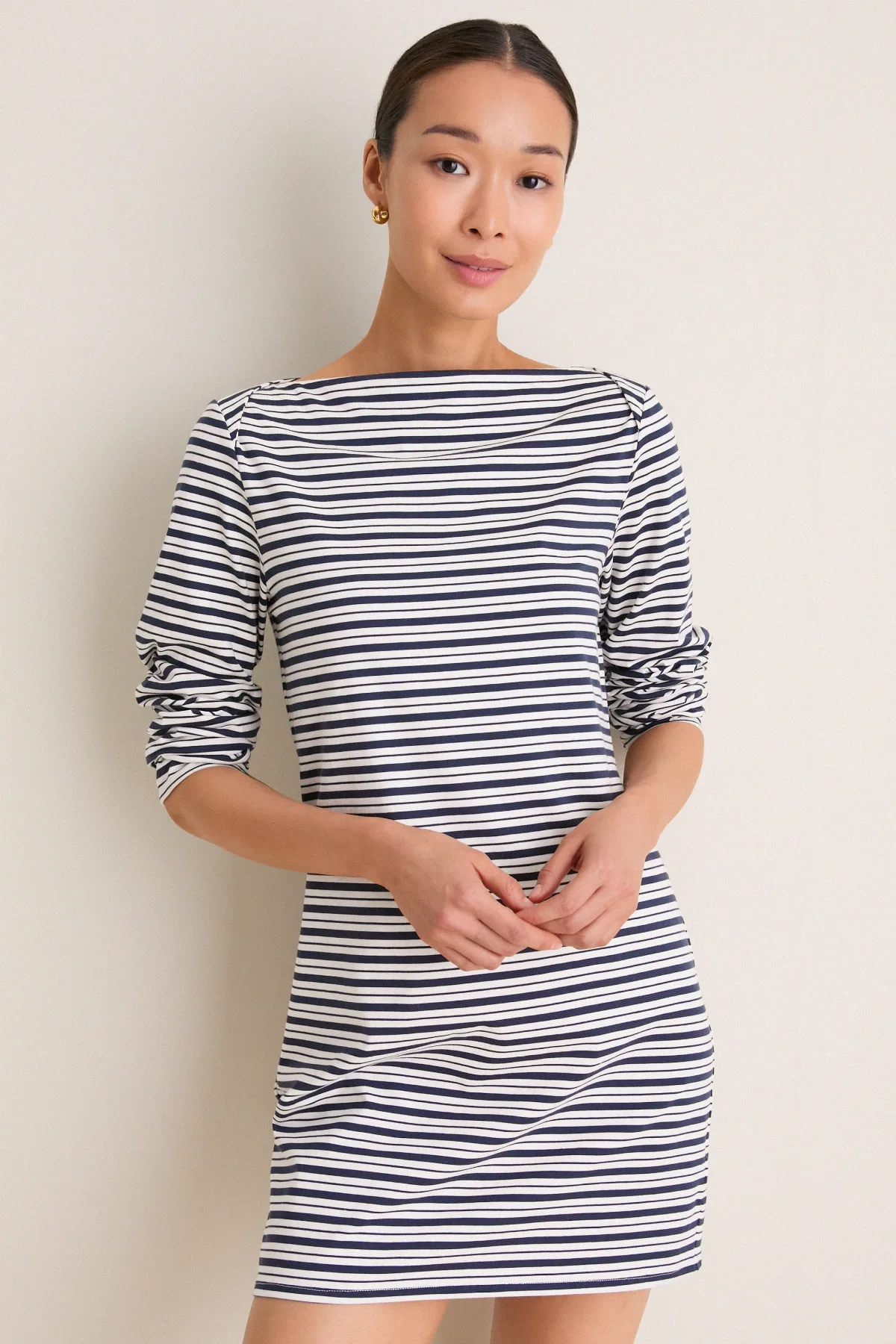 Navy Stripe Boatneck Tuzzi Mini Dress by Tuckernuck