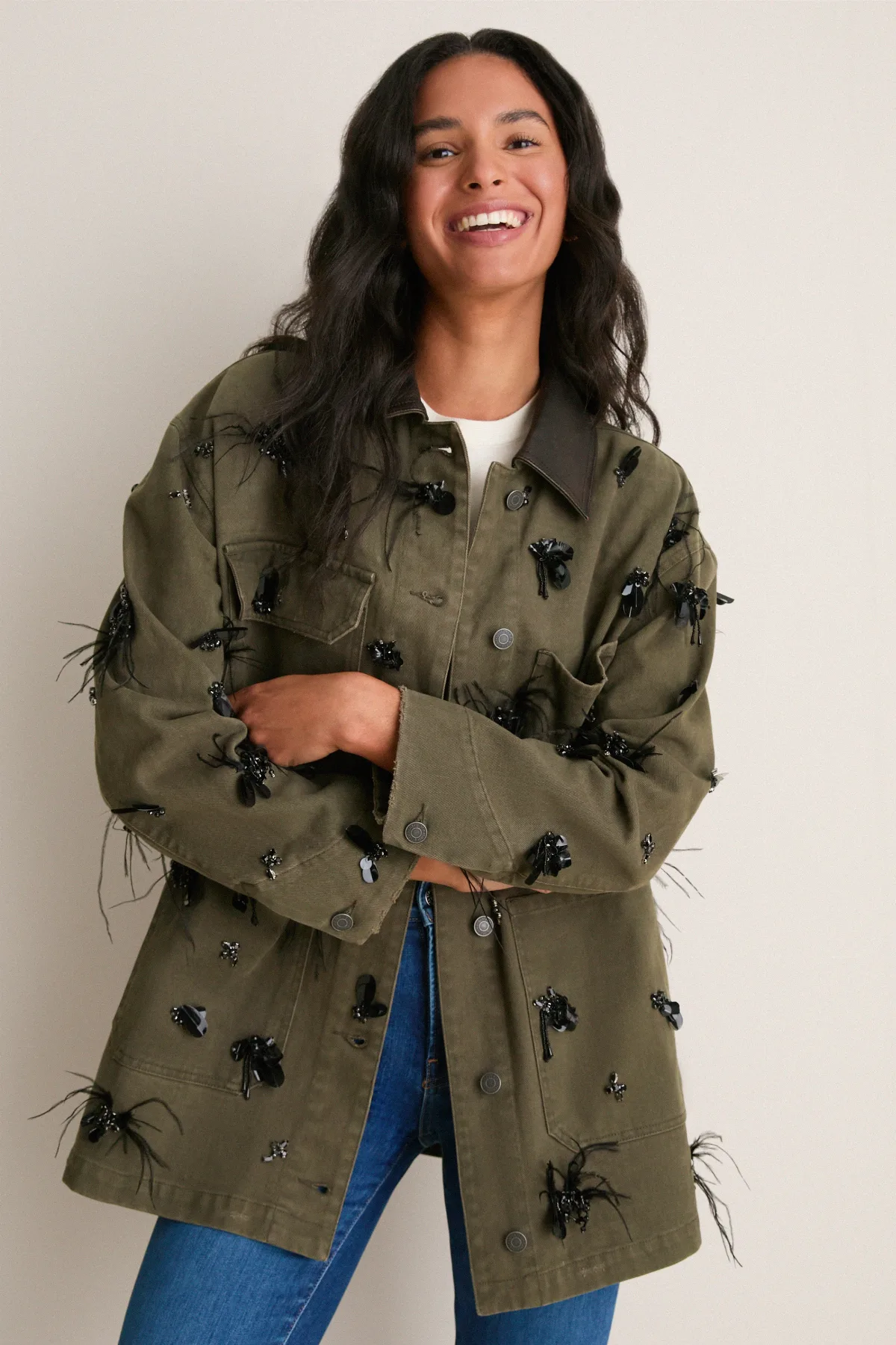 Dark Olive Embellished Larz Chore Jacket by SIMKHAI