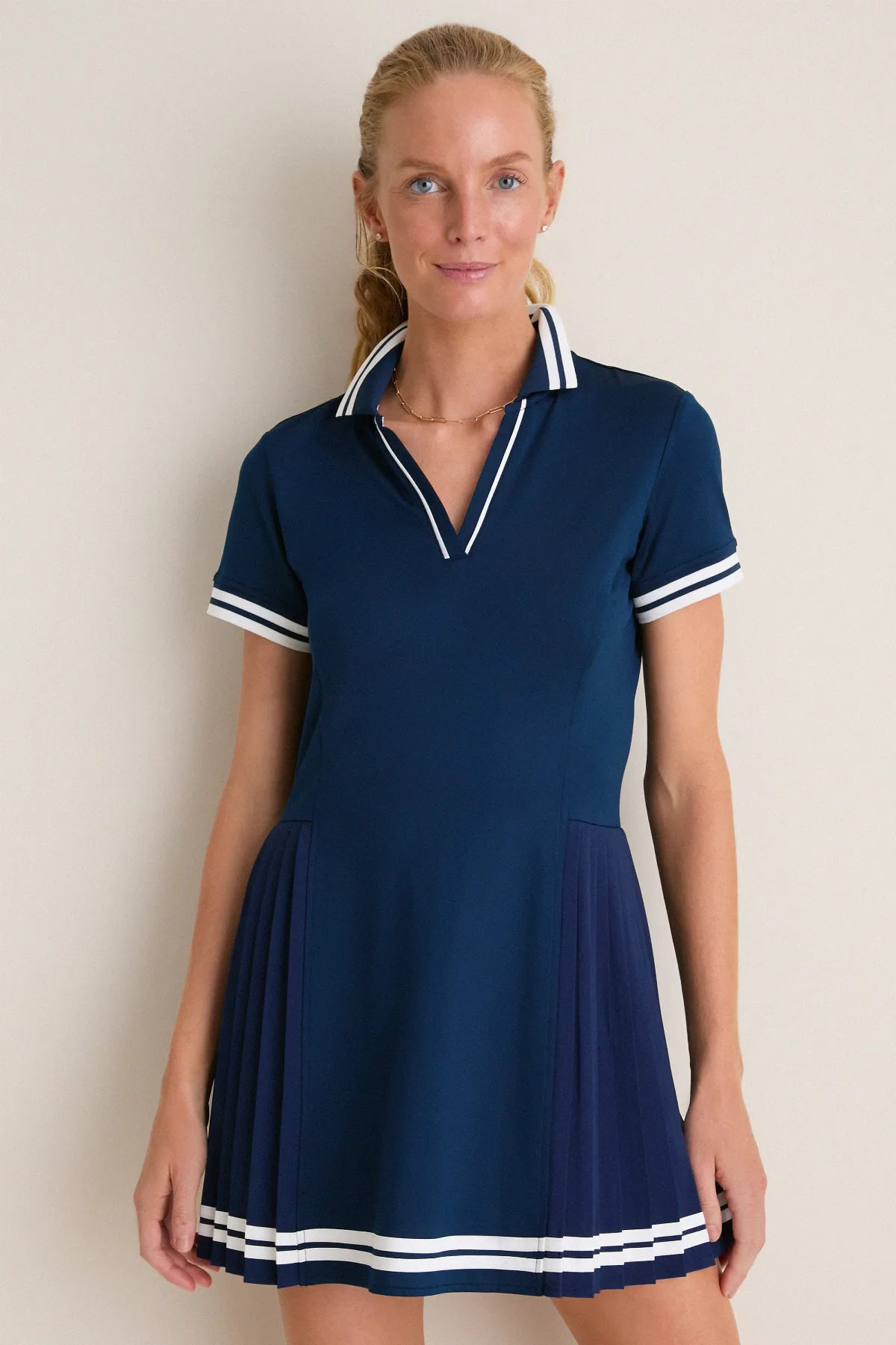 Navy Performance Jersey Beatrice Tennis Dress by Tnuck Sport