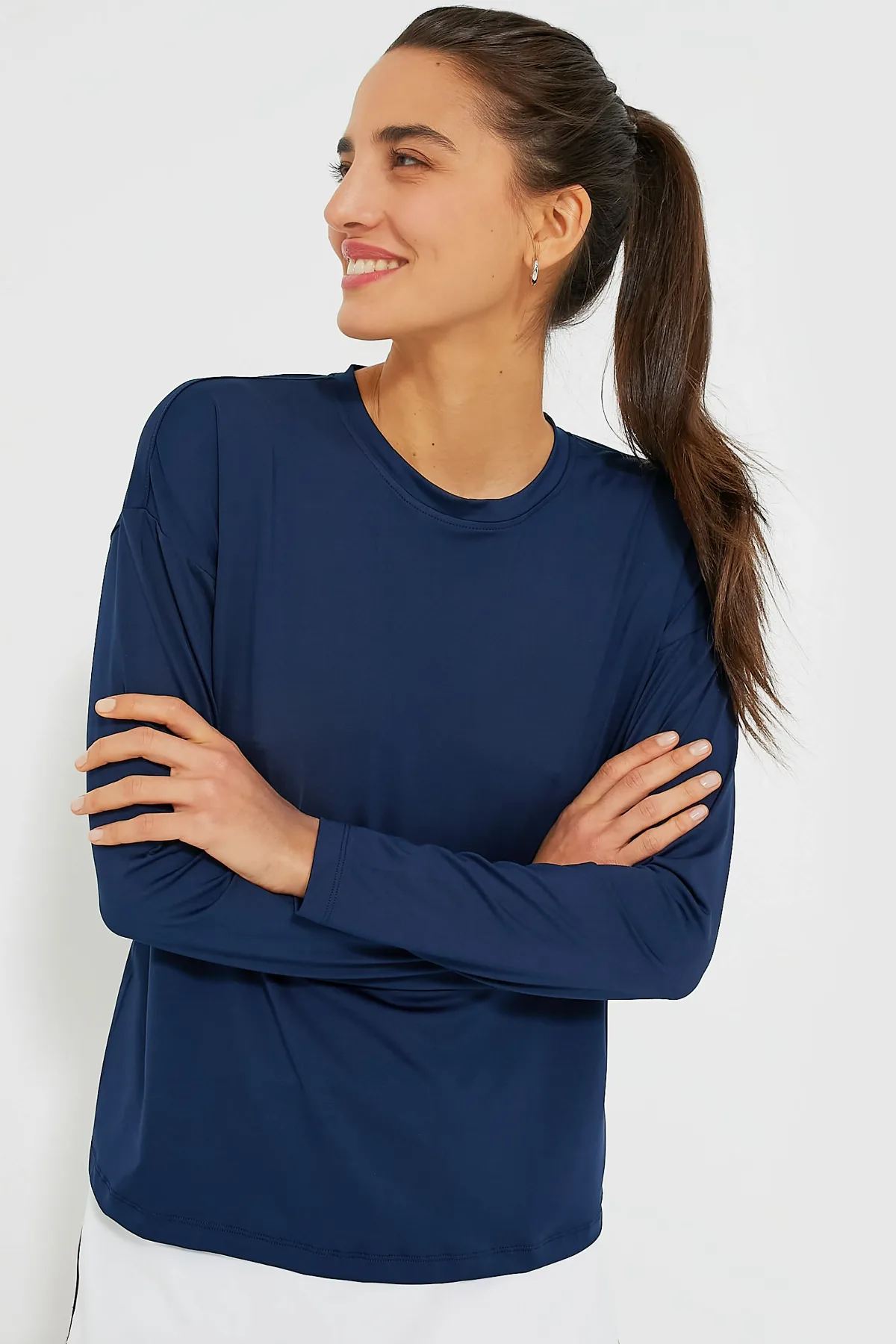 Navy Long Sleeve Performance Jersey Ryan Boyfriend Tee by Tnuck Sport