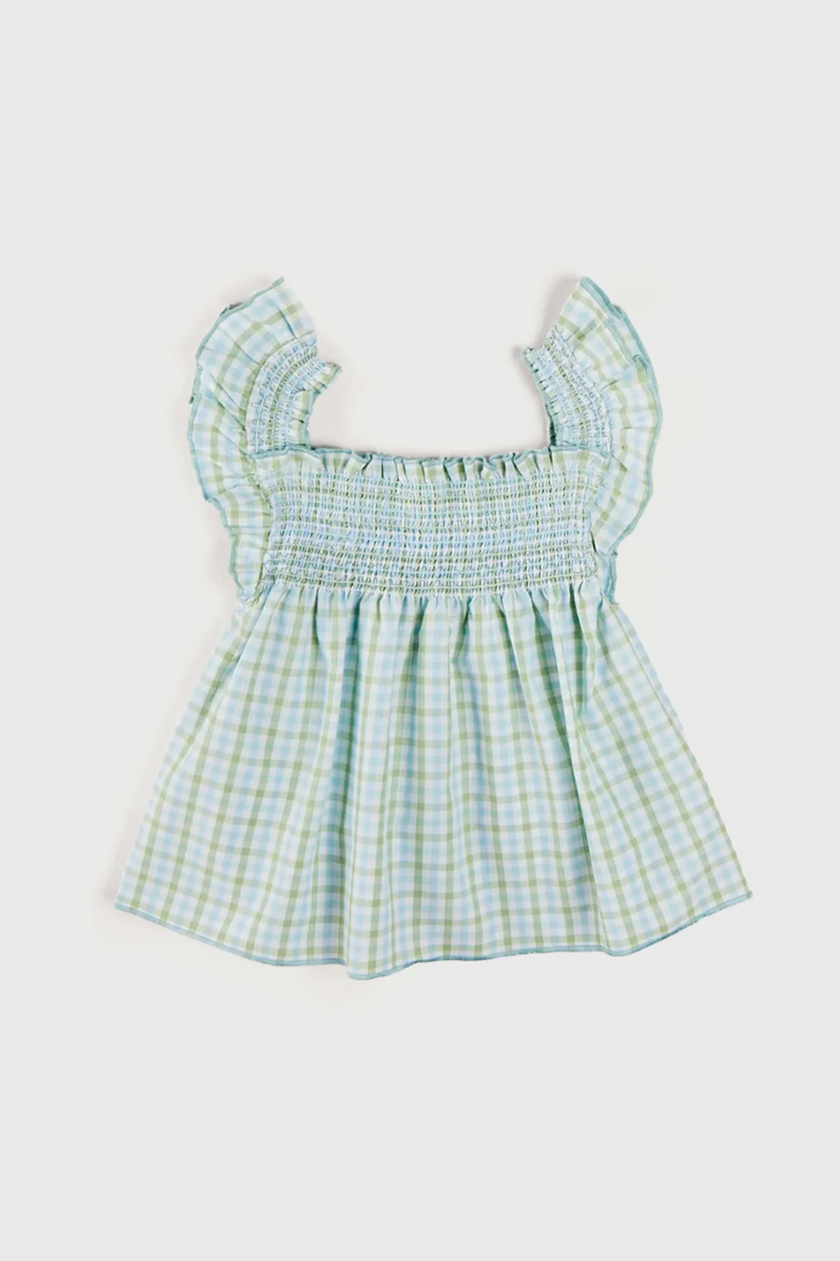 Maxwell Gingham Smock Detail Blouse in Green by Pepa London