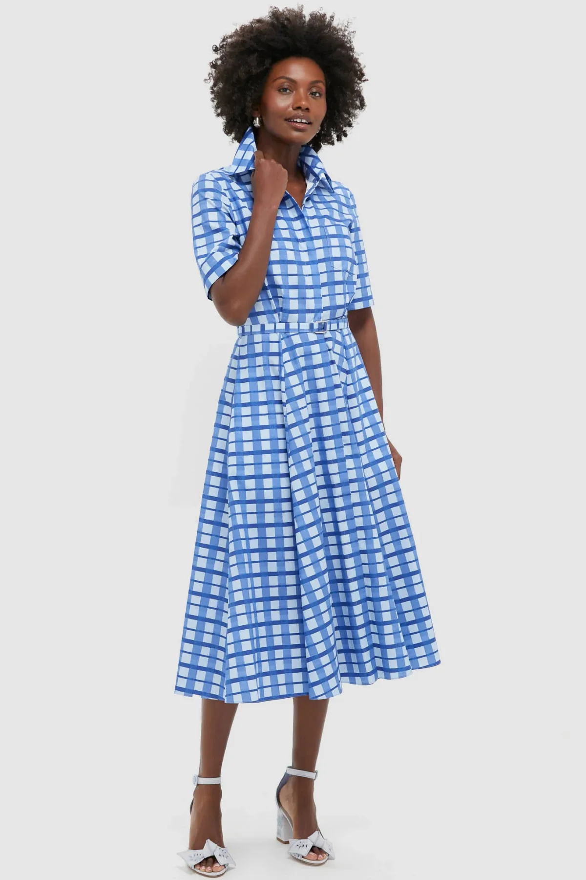 Painted Gingham Blue Rubie Midi Dress by Emilia Wickstead