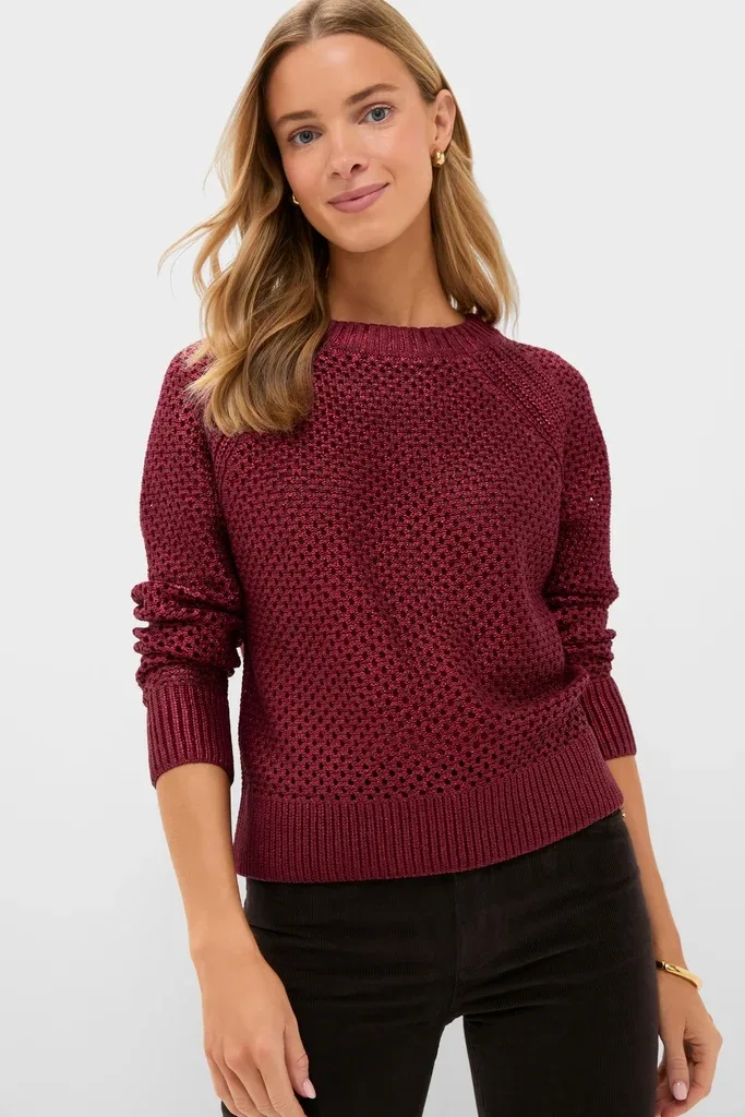 Goji Berry Crochet Aspen Crewneck Sweater by Tuckernuck