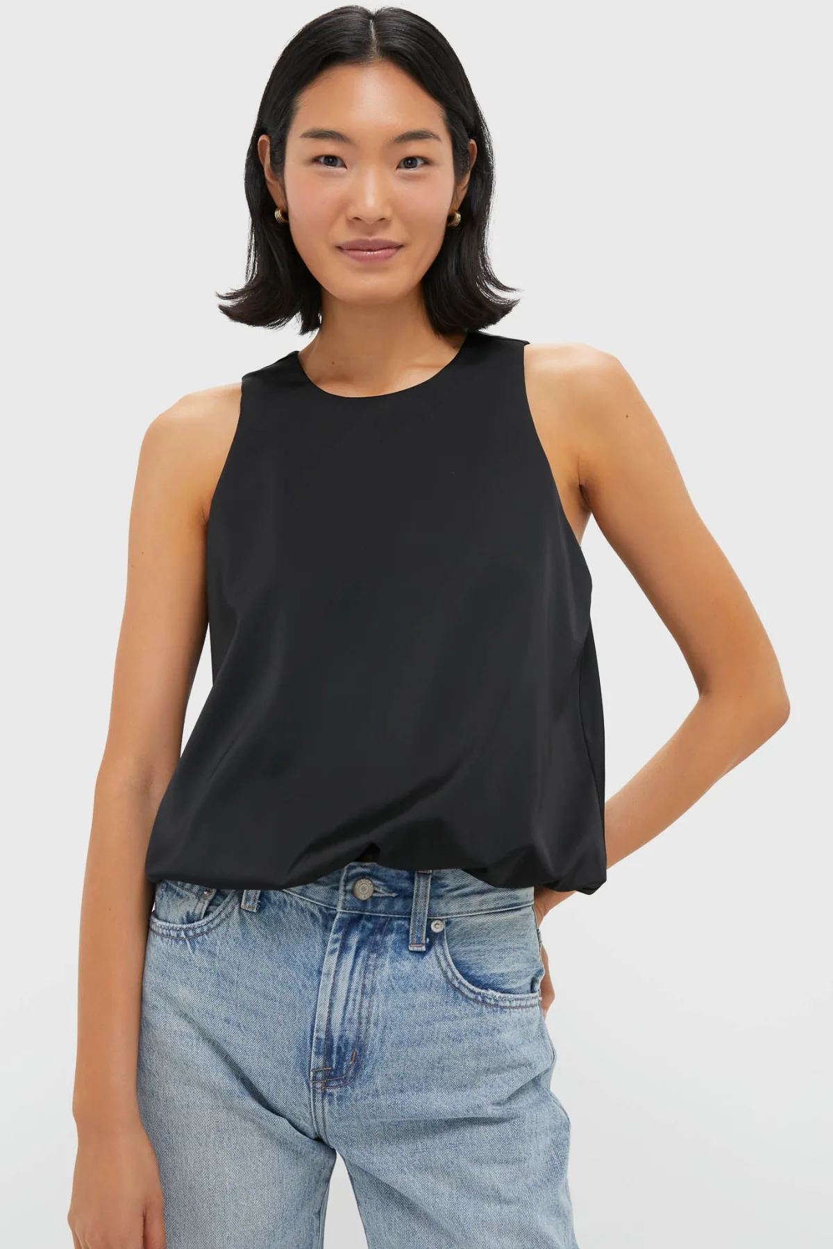 Black Satin Ramona Bubble Hem Top by Pomander Place