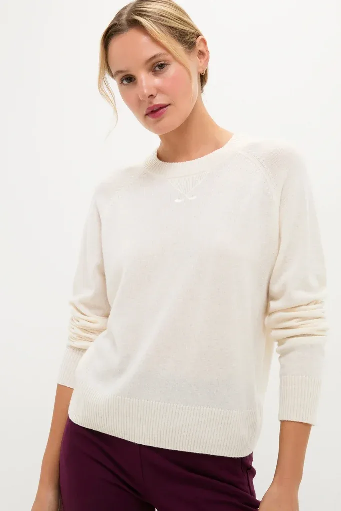 Buttercream Washable Cashmere Malcolm Crewneck by Tnuck Sport